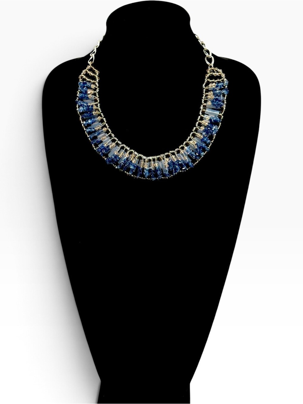 Talbots Blue Stone & Sequin Artisan Collar Necklace NEW